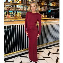 Women's Dark Burgundy Ruched Waist Long Sleeve Maxi Dress AX Paris New Look