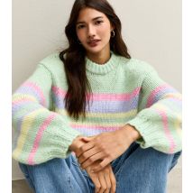Women's Green Striped Crew Neck Jumper Sunshine Soul New Look