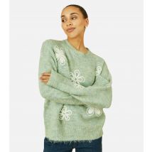 Women's Green Crochet Floral Jumper Yumi New Look