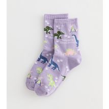 Purple Dinosaur Patterned Slogan Ankle Socks New Look