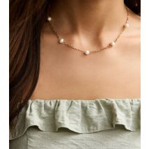 Gold Tone Waterproof Faux Pearl Chain Necklace New Look