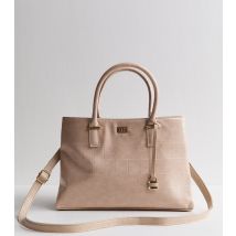 Mink Faux Leather Croc Embossed Triple Compartment Tote Bag New Look