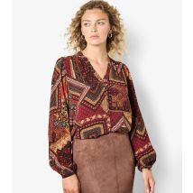 Women's Burgundy Patchwork Ruffle Blouse Apricot New Look