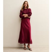 Women's Light Burgundy Contrast Lace Trim Satin Midaxi Skirt Gini London New Look