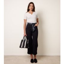 Women's Navy Cropped Scarf Belt Trousers Blue Vanilla New Look