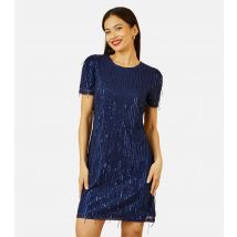 Women's Navy Sequin Tassel Mini T-Shirt Dress Yumi New Look
