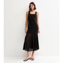 Women's Black 2in1 A-line Semi Sheer Skirt Midi Dress New Look