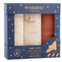 Nobodinoz - Baby love Box mit 3 Mulltüchern - Toffee
