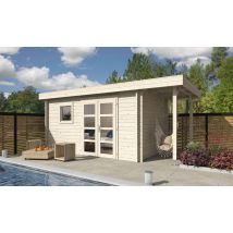 Abri de jardin Marseille 9 appentis 44mm - 8.8m² intérieur - Toit plat - Double porte vitrée - Fourni par PALMAKO