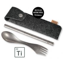 Kit Couvert Spork + Paille En Titane Avec étui En Laine Mérinos Recyclée - Light My Fire - Vet Sécurité