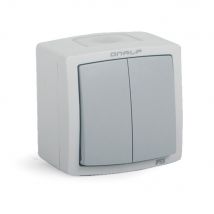 Onalp - Interrupteur Double Poussoir Etanche Extérieur Ip55 Encastré Ou Saillie - Gris