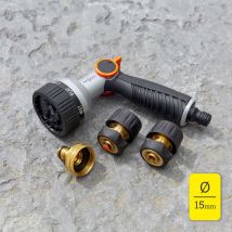 Krisalys - Kit Arrosage : Pistolet 7 Jets + 2xraccords Rapides Laiton 15mm + 1x Nez De Robinet