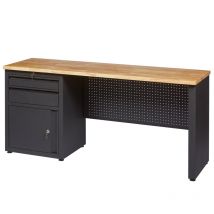 Feroce Storage - Établi D'atelier Avec Rangements Intégrés 180x82x54cm Feroce - Châssis métallique / Plateau en bois d'Hévéa lamellé collé - Noir mat