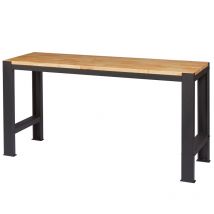 Feroce Storage - Établi D'atelier 180x60x90cm Feroce - Châssis métallique / Plateau en bois d'Hévéa lamellé collé - Noir mat aspect granuleux / Bois