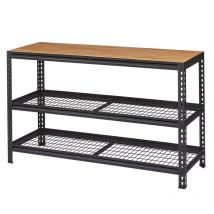 Feroce Storage - Étagère De Rangement 3 Niveaux Feroce - Châssis et tablettes métalliques / Plateau supèrieur en bois d'Hévéa lamellé collé - Noir