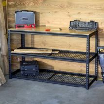 Feroce Storage - Étagère De Rangement 3 Niveaux Feroce - Châssis et tablettes métalliques / Plateau supèrieur en bois d'Hévéa lamellé collé - Noir