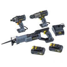 Steiner - Pack Sans Fil 18v Perceuse À Percussion + Visseuse À Choc + Scie Sabre + 2 Batteries + 1 Chargeur