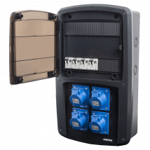 Ohmtec - Coffret Camping 4 Prises Cee 10a Avec Protection Par Disjoncteur Différentiel - - Anthracite et vitre grise