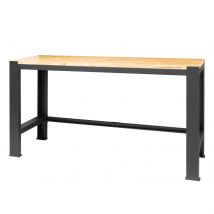 Feroce Storage - Établi D'atelier 180x54x91cm Feroce - Châssis métallique / Plateau en bois d'Hévéa lamellé collé - Noir mat aspect granuleux / Bois