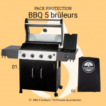 Roster - Barbecue Gaz 5 Brûleurs Premium Plancha/grille + Housse Imperméable
