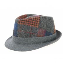 Chapeau Trilby Carlo Patchwork Laine Anthracite Crambes - M - 56/57 cm - Laine - France