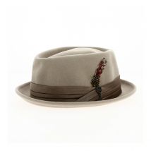 Chapeau Porkpie Stout Beige Safari - Brixton - 58 cm - Feutre Laine - Chine