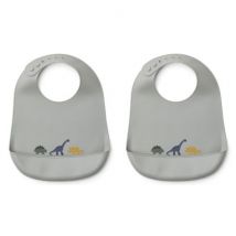 Tilda Silikon-Lätzchen - 2-Pack - Dino dove blue mix
