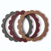 Mushie - Set van 3 bijtringen - Flower bracelet - Dried thyme, Natural & Berry