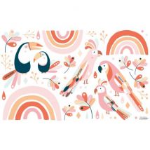 Lilipinso - Muurstickers M - tropical birds Paradisio - Pink & Orange