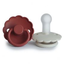 Frigg - Set van 2 siliconen tutjes Daisy - Baked clay & cream maat 2