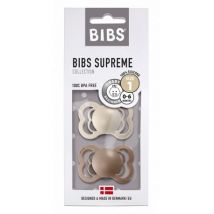 BIBS - Set van 2 BIBS Supreme tutjes in silicone - Vanilla & Dark Oak maat 1