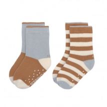 Laessig - Anti-slip sokken light blue & caramel - Set van 2 paren - GOTS 27/30