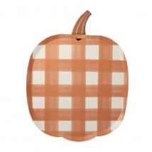 Meri Meri - Set van 8 papieren borden - Gingham Pumpkin