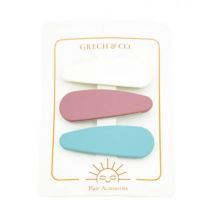 Grech & Co - Set van 3 matte haarclips - Dove White & Mauve Rose & Sky Blue