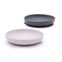 Ekobo - 2 siliconen borden met hoge rand en zuignap - Cloud / Storm