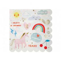 Meri Meri - Set van 16 servetten - Rainbow & unicorns