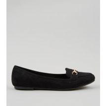 Women's Black Suedette Metal Trim Loafers New Look
