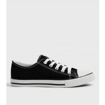 Women's Black Canvas Stripe Sole Trainers Vegan New Look