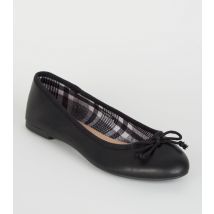 Women's Black Leather-Look Check Lined Ballet Pumps Vegan New Look