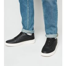 Men's Black Leather-Look Lace Up Trainers New Look