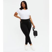 Women's Plus Size Black Ring Zip Leggings Curves New Look