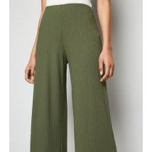 Khaki Ribbed Wide Crop Trousers New Look