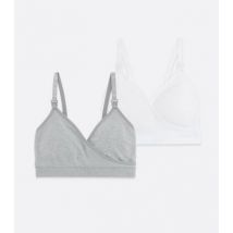 Maternity 2 Pack Light Grey and White Clip Nursing Bras New Look
