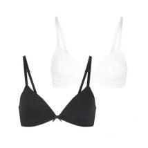Girls 2 Pack Black and White Non Wired Bras New Look