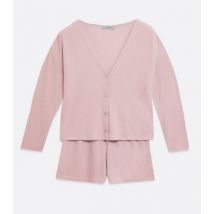 Mid Pink Ribbed Cardigan and Short Lounge Set New Look