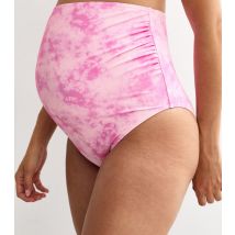 Women's Maternity Pink Tie Dye Print Over The Bump Bikini Bottoms New Look