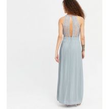 TFNC Petite Pale Grey Lace Pleated Halter Maxi Dress New Look