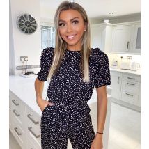 Women's Black Spot Crop Wide Leg Jumpsuit AX Paris New Look