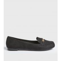 Women's Wide Fit Black Suedette Metal Trim Loafers Vegan New Look