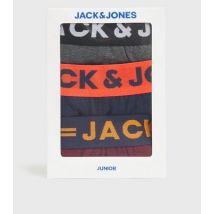 Jack & Jones Junior 3 Pack Grey Navy and Dark Red Logo Boxers New Look
